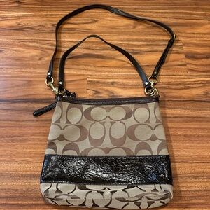 Coach Brown and Black Signature Shoulder Bag